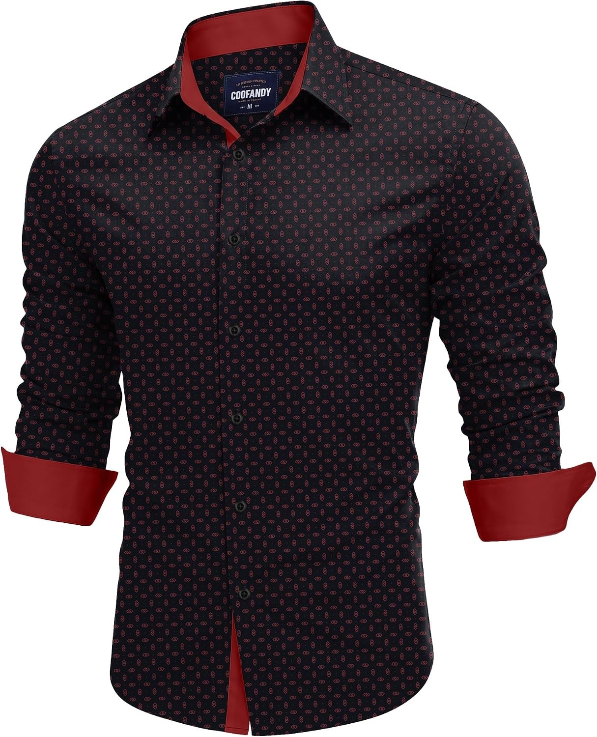image:imageCOOFANDY Mens Printed Dress Shirts Long Sleeve Business Button Down Shirt Contrast Collar Shirts for Men