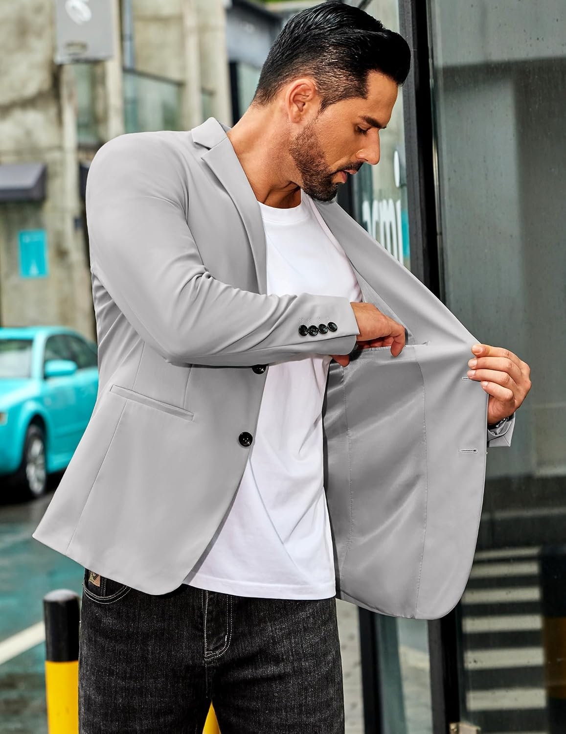 image:imageCOOFANDY Mens Sport Coat Casual Slim Fit Blazer JacketLight Grey