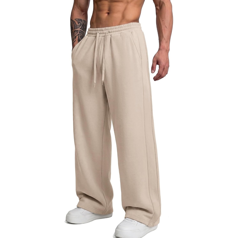 image:imageCOOFANDY Mens Casual Baggy Sweatpants Cotton Wide Leg Drawstring PantsBeige