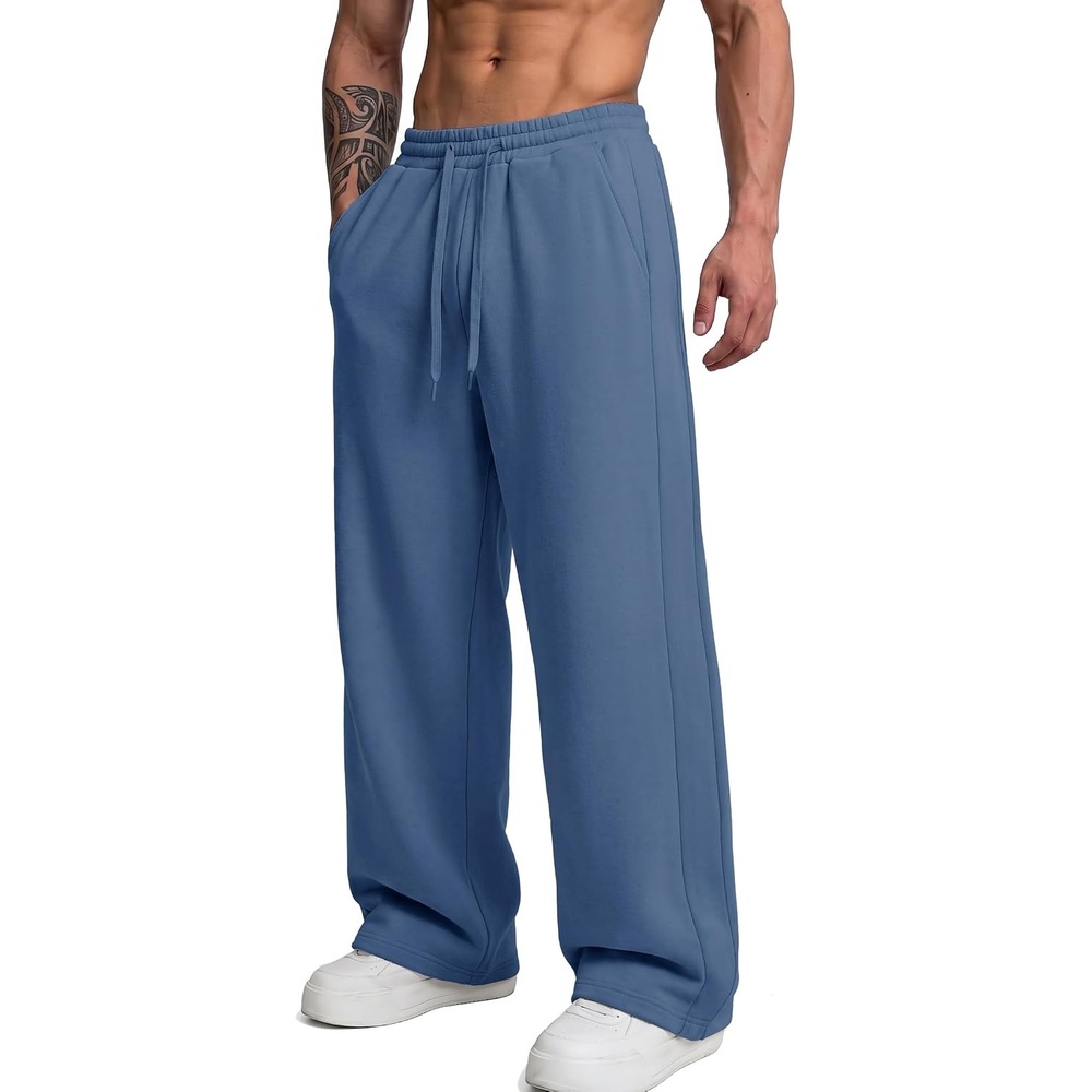 image:imageCOOFANDY Mens Casual Baggy Sweatpants Cotton Wide Leg Drawstring PantsBlue