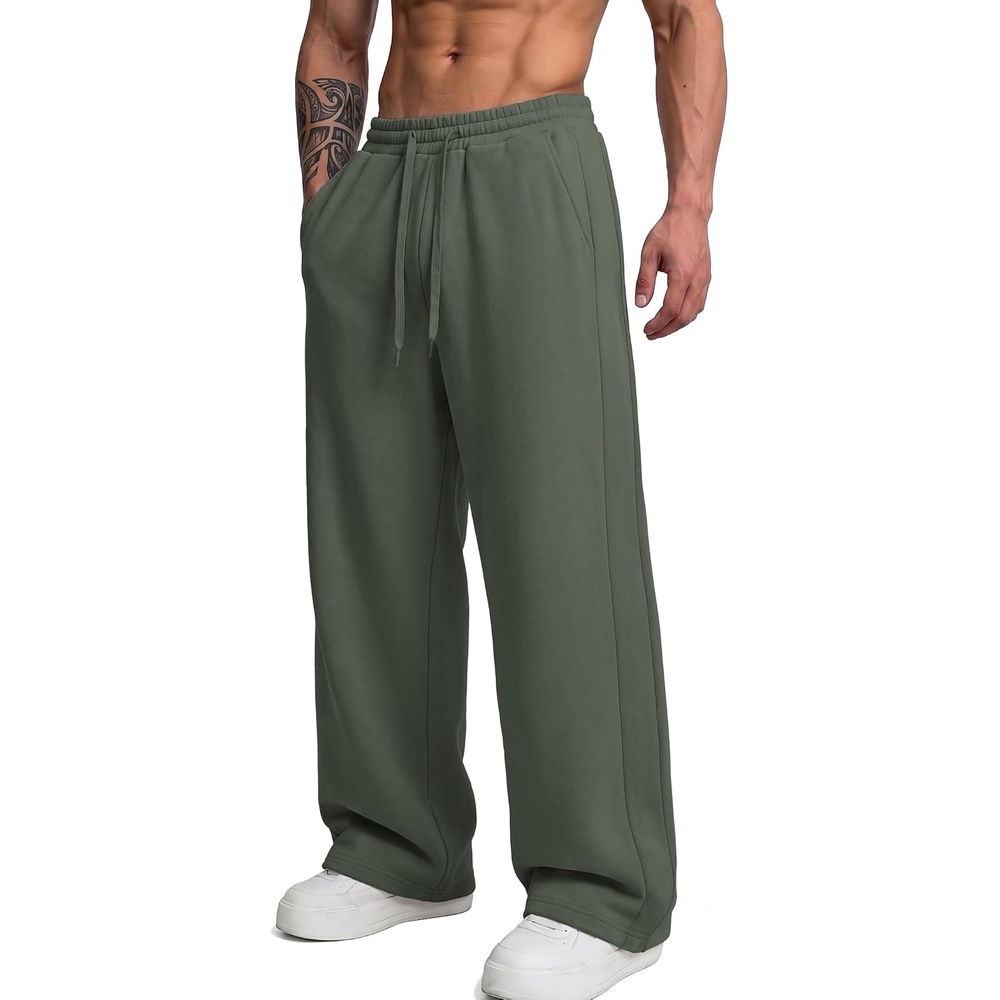 image:imageCOOFANDY Mens Casual Baggy Sweatpants Cotton Wide Leg Drawstring PantsDark Green