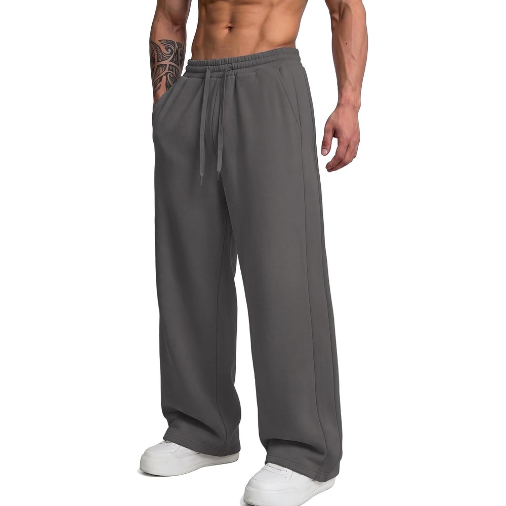 image:imageCOOFANDY Mens Casual Baggy Sweatpants Cotton Wide Leg Drawstring PantsDark Grey
