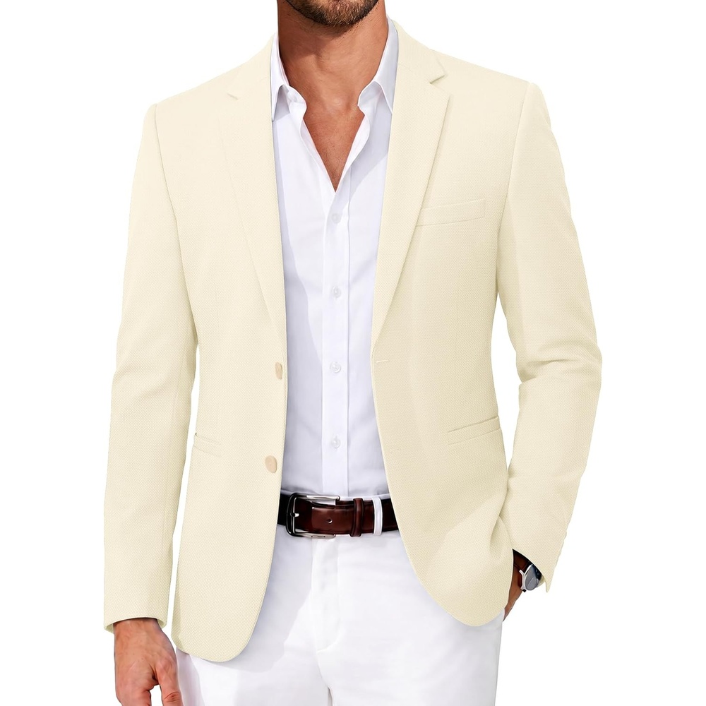 image:imageCOOFANDY Mens Casual Blazer Slim Fit Two Button Knit Sport CoatBeige