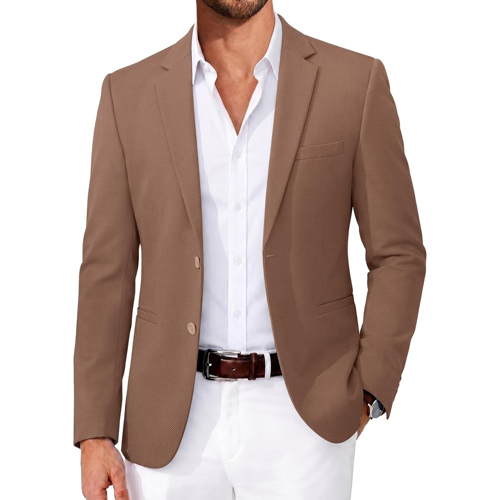 image:imageCOOFANDY Mens Casual Blazer Slim Fit Two Button Knit Sport CoatBrown