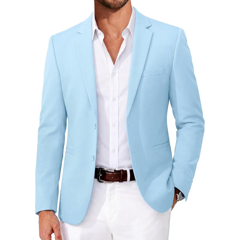 image:imageCOOFANDY Mens Casual Blazer Slim Fit Two Button Knit Sport CoatLight Blue