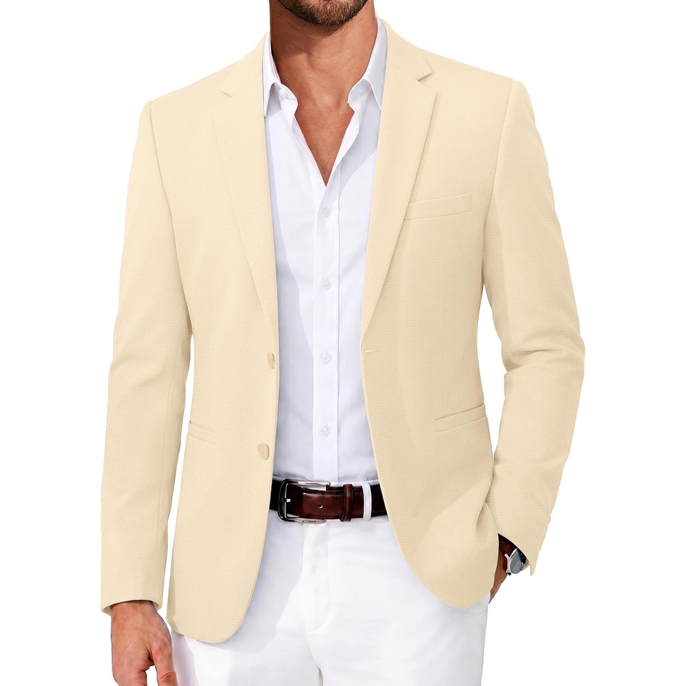 image:imageCOOFANDY Mens Casual Blazer Slim Fit Two Button Knit Sport CoatLight Khaki
