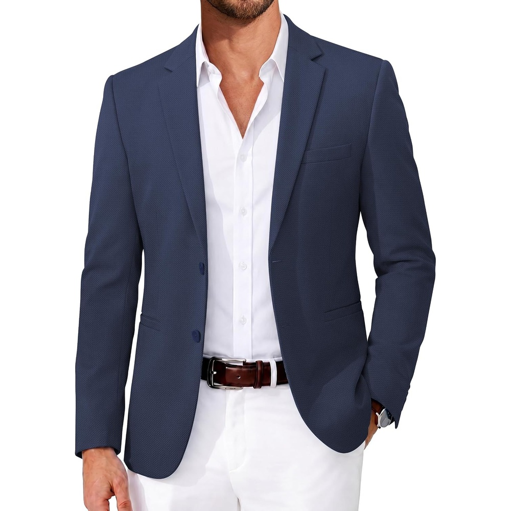 image:imageCOOFANDY Mens Casual Blazer Slim Fit Two Button Knit Sport CoatNavy Blue
