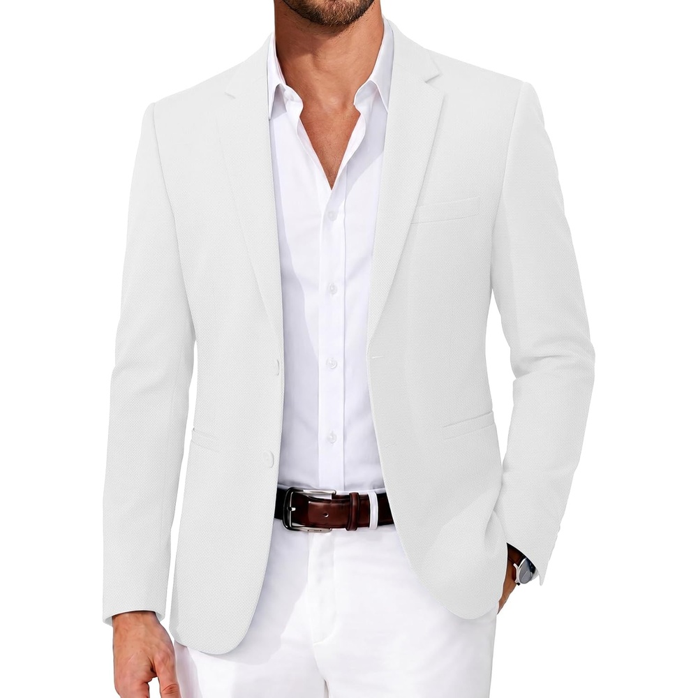 image:imageCOOFANDY Mens Casual Blazer Slim Fit Two Button Knit Sport CoatWhite