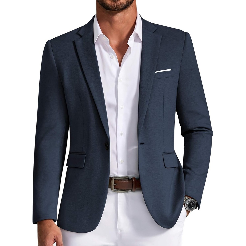 image:imageCOOFANDY Mens Casual Knit Blazer Sport Coats Business Suit JacketNavy Blue