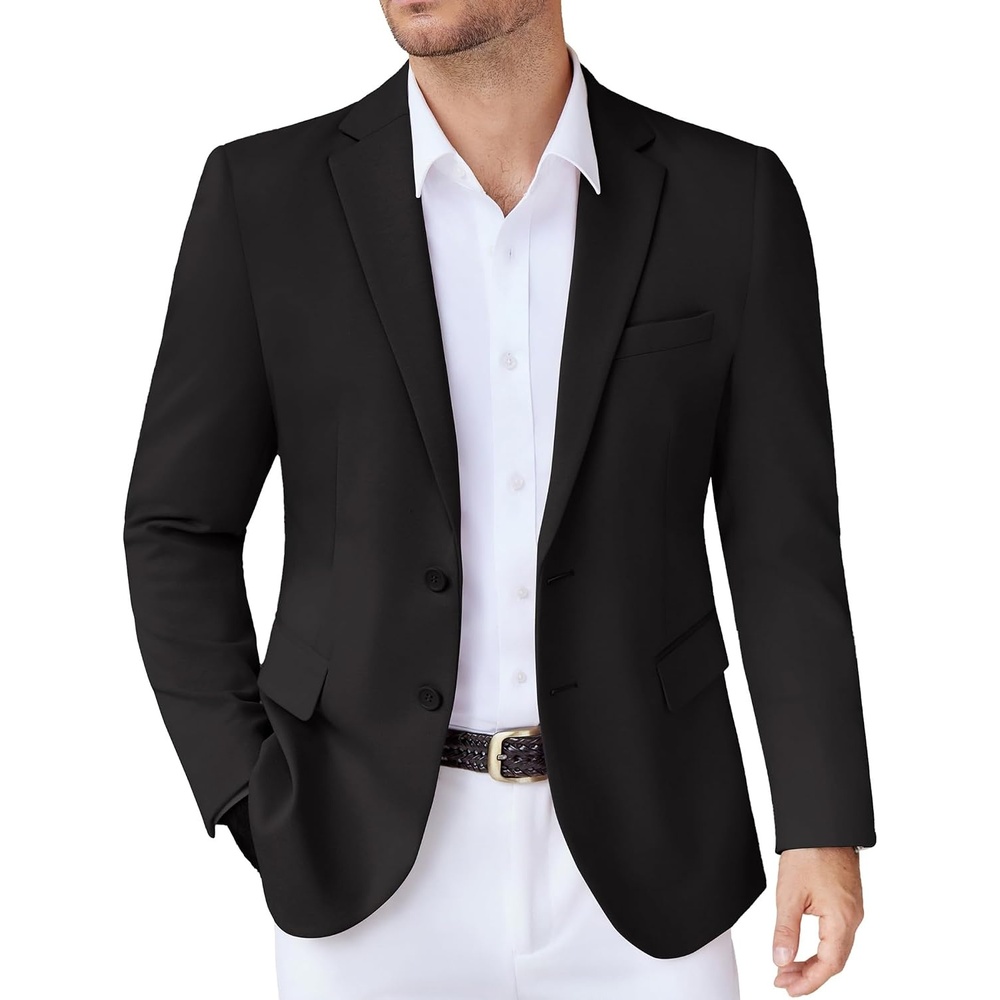 image:imageCOOFANDY Mens Casual Knit Blazer Stretch Sport Coat Two Button Suit JacketsBlack