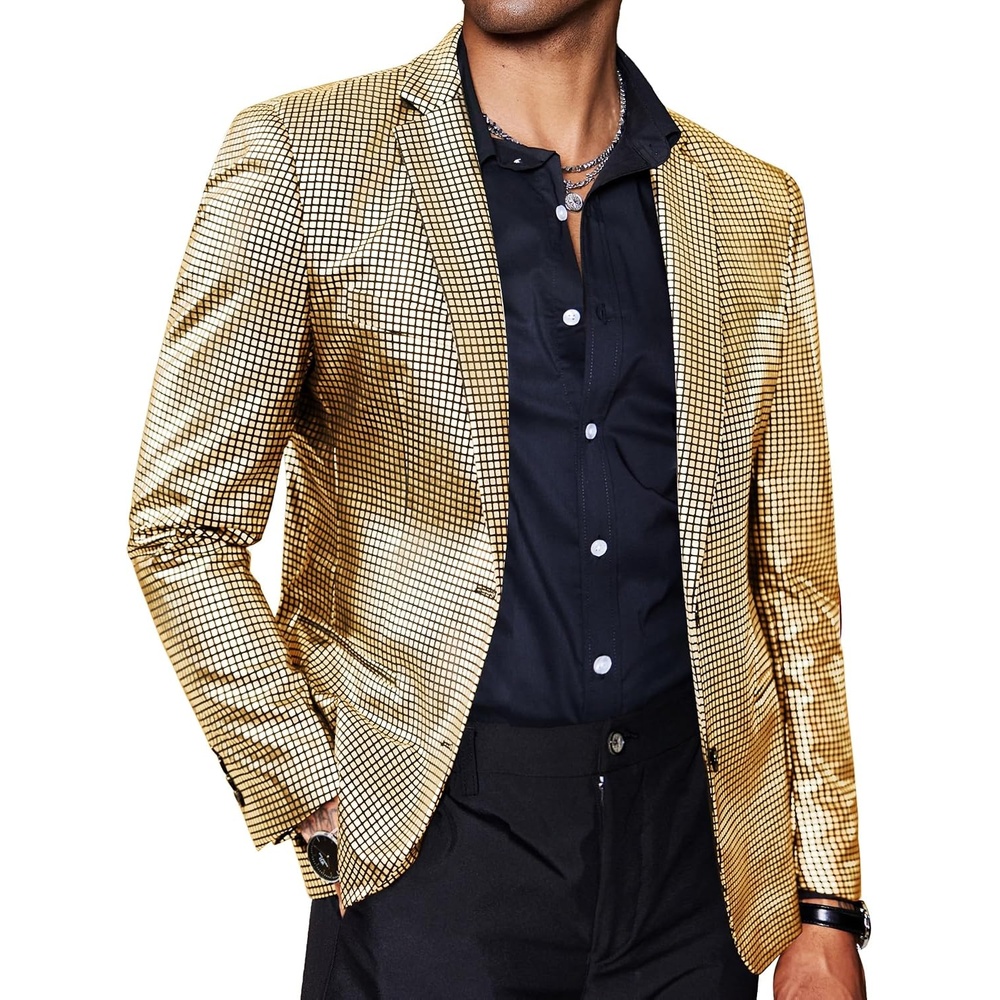 image:imageCOOFANDY Mens Metallic Jacket Casual Sport Coat 70s Party Disco Outfits01gold