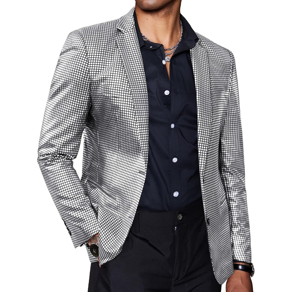 image:imageCOOFANDY Mens Metallic Jacket Casual Sport Coat 70s Party Disco Outfits02silver