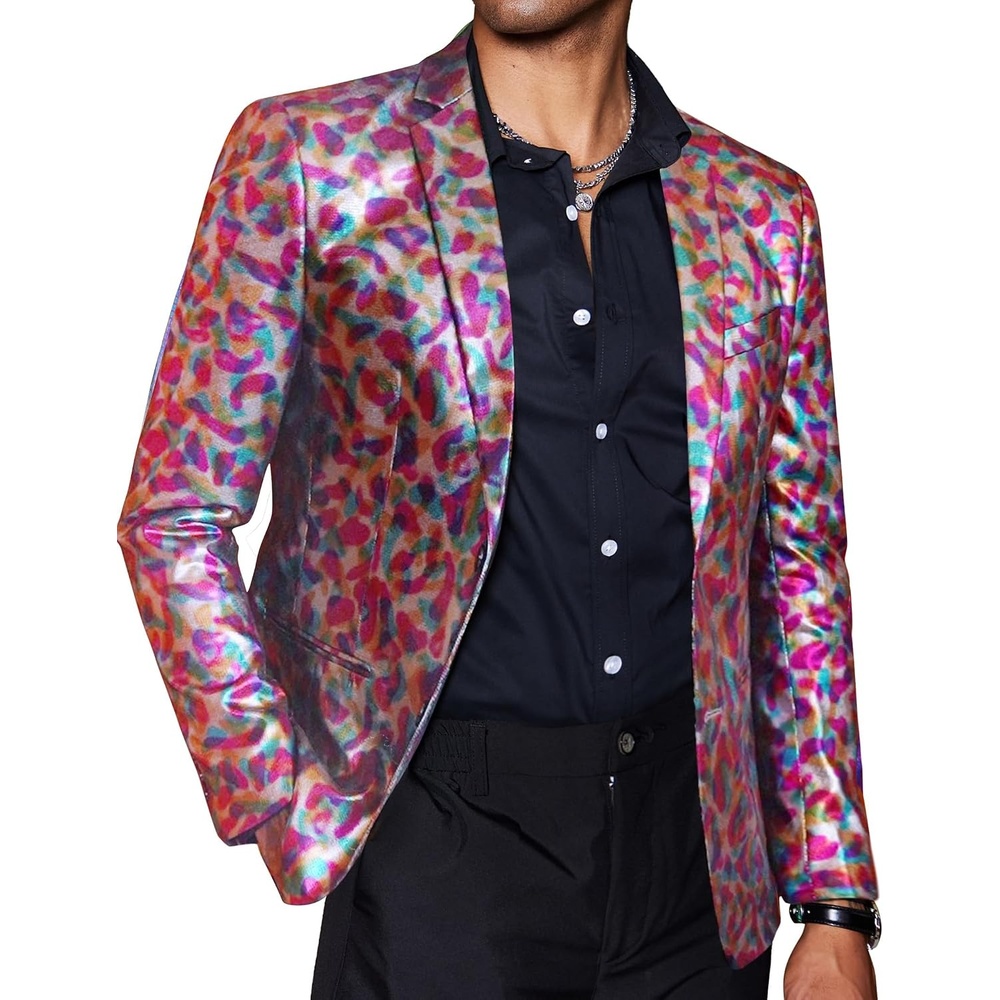 image:imageCOOFANDY Mens Metallic Jacket Casual Sport Coat 70s Party Disco OutfitsColored Leaf