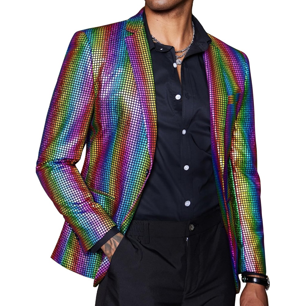 image:imageCOOFANDY Mens Metallic Jacket Casual Sport Coat 70s Party Disco OutfitsMulticolor