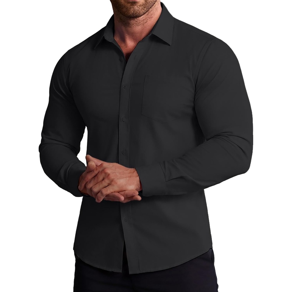 image:imageCOOFANDY Mens Muscle Fit Dress Shirts Wrinkle Free Long Sleeve Button Down ShirtBlack