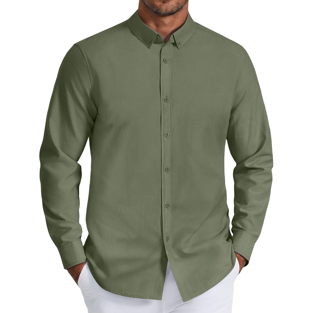image:imageCOOFANDY Mens Oxford Shirt Long Sleeve Dress Shirt Casual Button Down ShirtArmy Green