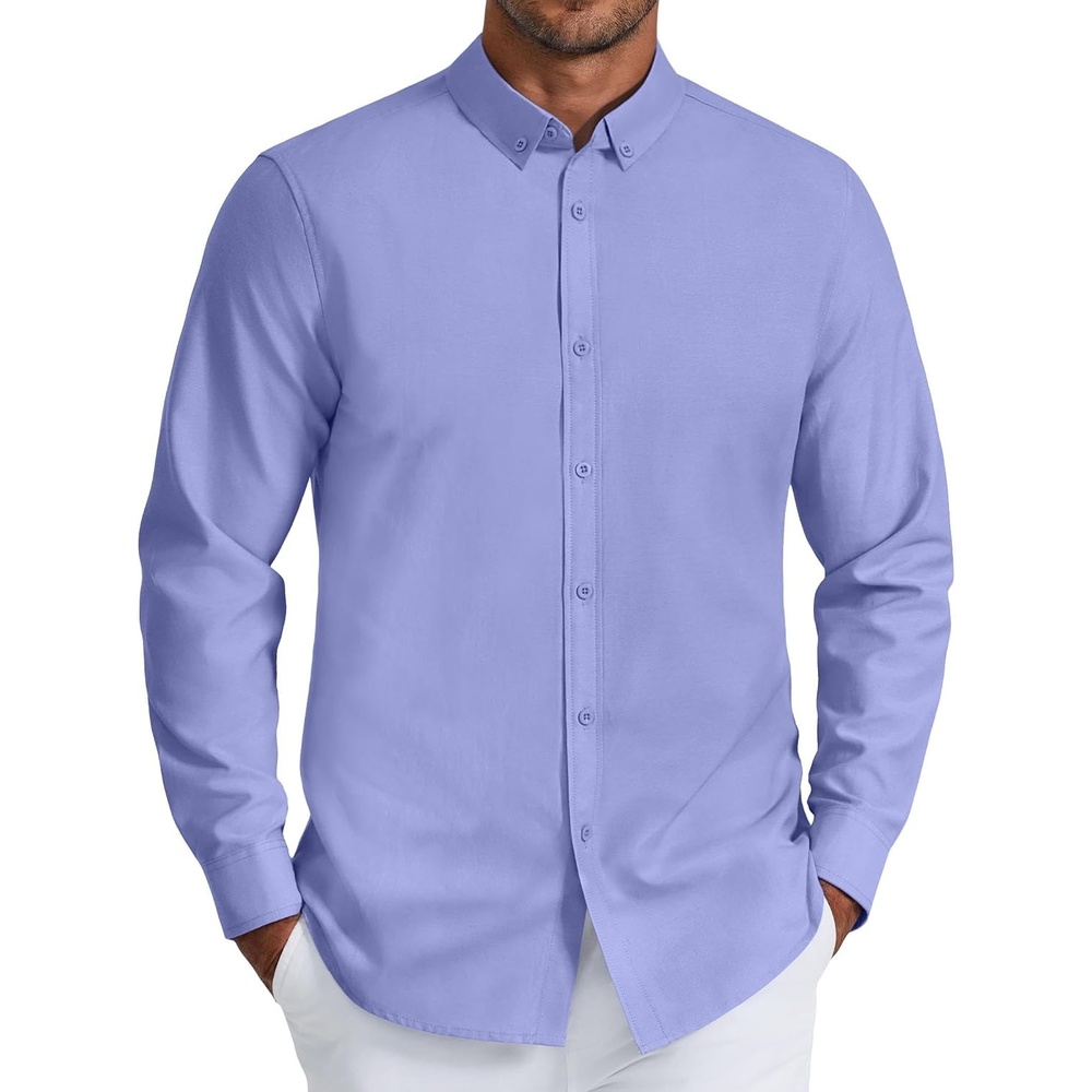 image:imageCOOFANDY Mens Oxford Shirt Long Sleeve Dress Shirt Casual Button Down ShirtDenim Blue