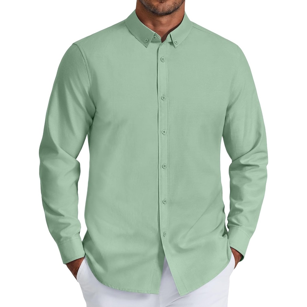 image:imageCOOFANDY Mens Oxford Shirt Long Sleeve Dress Shirt Casual Button Down ShirtGrey Green