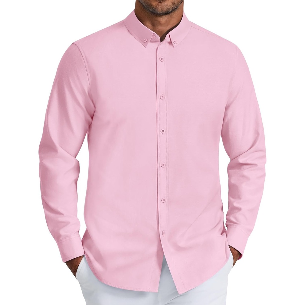 image:imageCOOFANDY Mens Oxford Shirt Long Sleeve Dress Shirt Casual Button Down ShirtPink