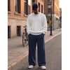 COOFANDY Men’s Casual Baggy Sweatpants Cotton Wide Leg Drawstring Pants(Navy Blue)