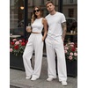 COOFANDY Men’s Casual Baggy Sweatpants Cotton Wide Leg Drawstring Pants(White)