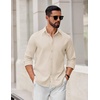 COOFANDY Mens Oxford Shirt Long Sleeve Dress Shirt Casual Button Down Shirt(Beige)