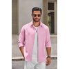COOFANDY Mens Oxford Shirt Long Sleeve Dress Shirt Casual Button Down Shirt(Pink)