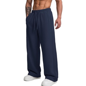 COOFANDY Men’s Casual Baggy Sweatpants Cotton Wide Leg Drawstring Pants(Navy Blue)
