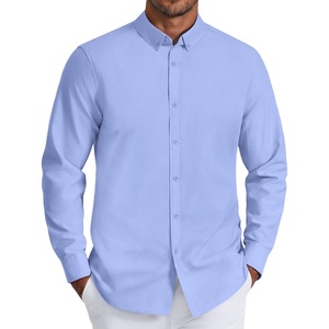 COOFANDY Mens Oxford Shirt Long Sleeve Dress Shirt Casual Button Down Shirt(Blue)