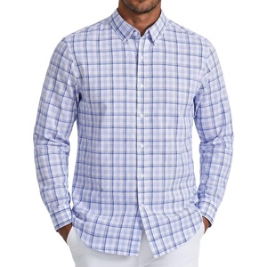 COOFANDY Mens Oxford Shirt Long Sleeve Dress Shirt Casual Button Down Shirt(Check-blue & White)