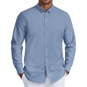 COOFANDY Mens Oxford Shirt Long Sleeve Dress Shirt Casual Button Down Shirt(Grey Blue)