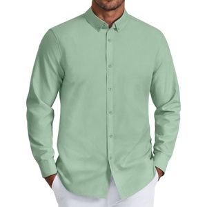 COOFANDY Mens Oxford Shirt Long Sleeve Dress Shirt Casual Button Down Shirt(Grey Green)