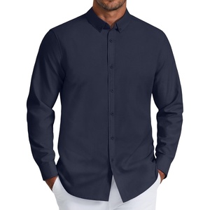 COOFANDY Mens Oxford Shirt Long Sleeve Dress Shirt Casual Button Down Shirt(Navy Blue)