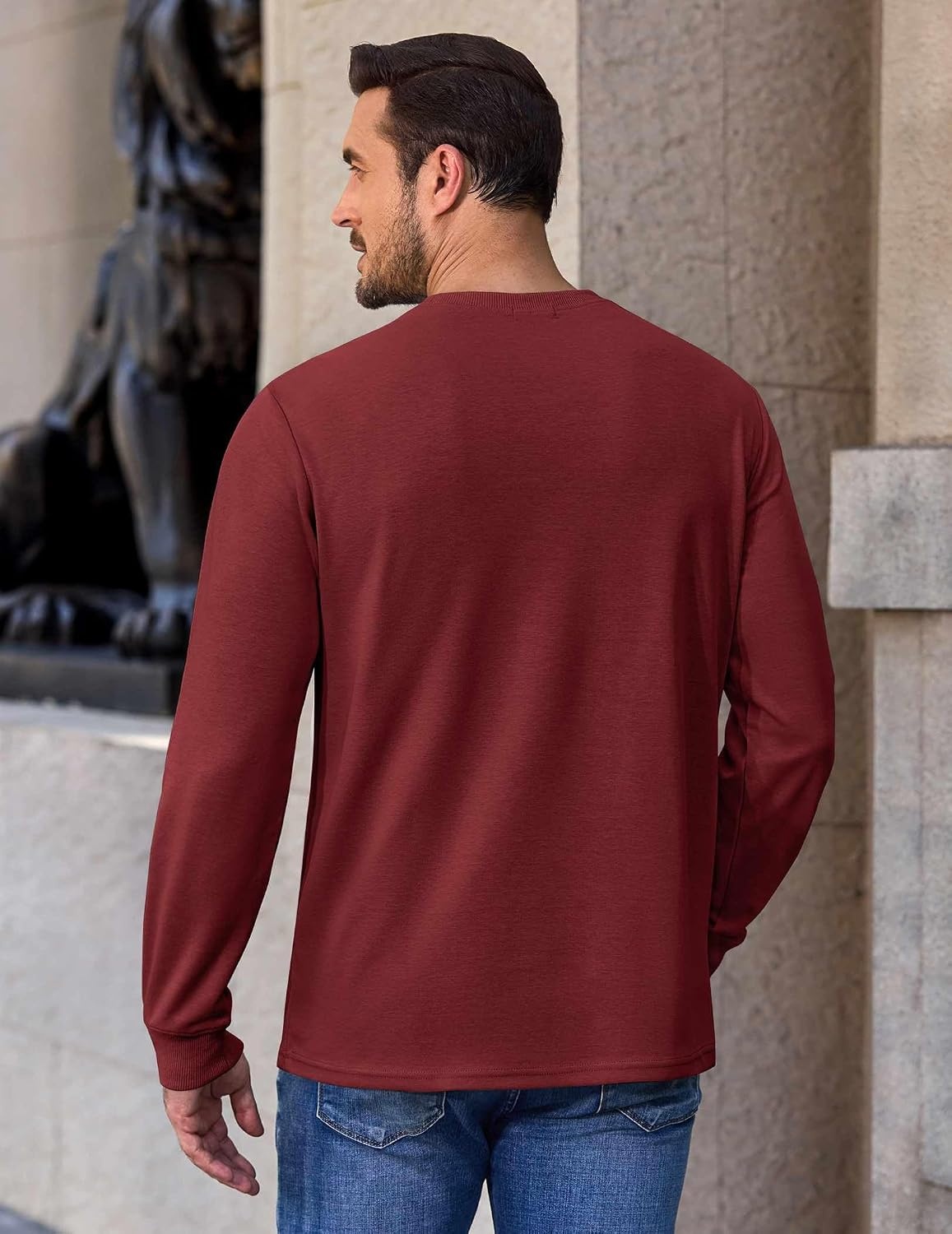 image:imageCOOFANDY Mens Long Sleeve Crew Neck T Shirts Cotton Pullover SweatshirtWine Red