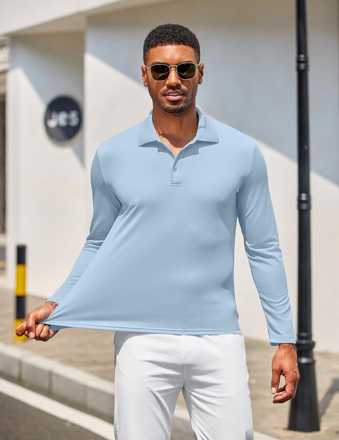 image:imageCOOFANDY Mens Long Sleeve Polo Shirt Golf Lightweight Breathable Moisture Wicking Shirt for Business Casual Work Outdoor1 Pack Light Blue