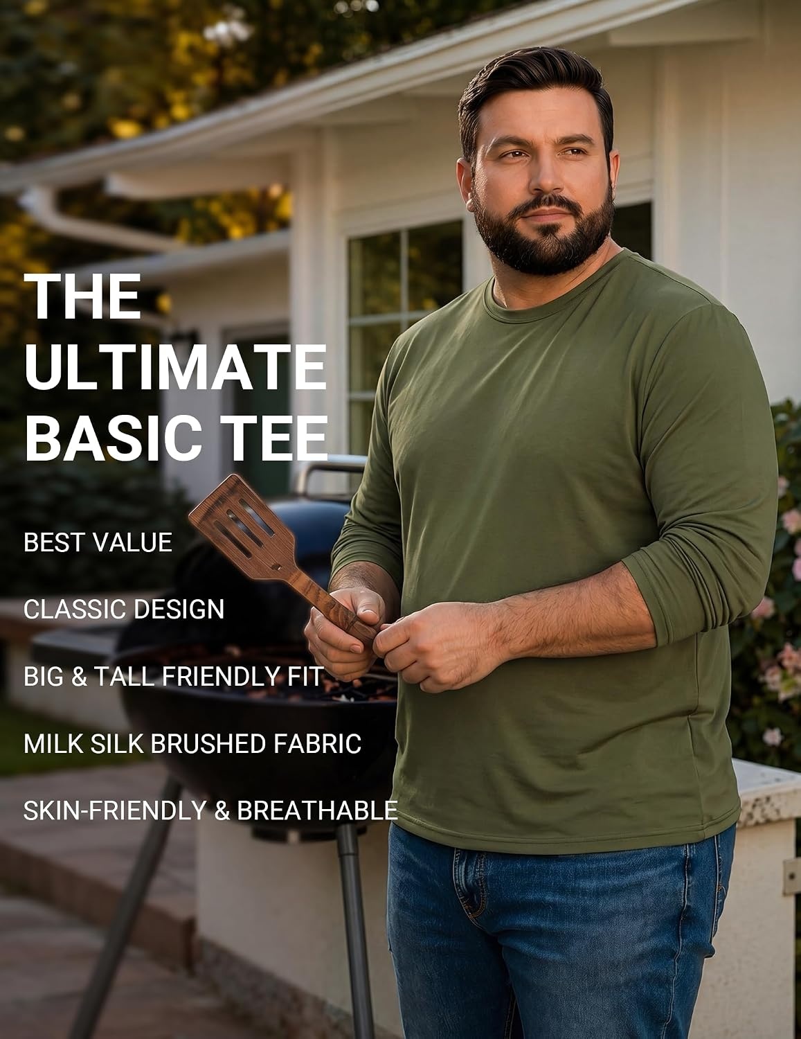 image:imageCOOFANDY Mens TShirt Long Sleeve Crew Neck Casual Soft Basic Tee ShirtsAarmy Green