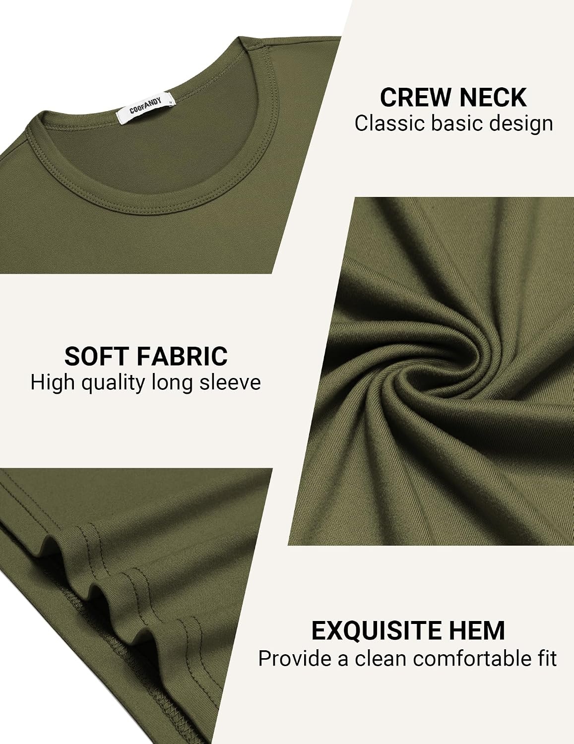 image:imageCOOFANDY Mens TShirt Long Sleeve Crew Neck Casual Soft Basic Tee ShirtsAarmy Green