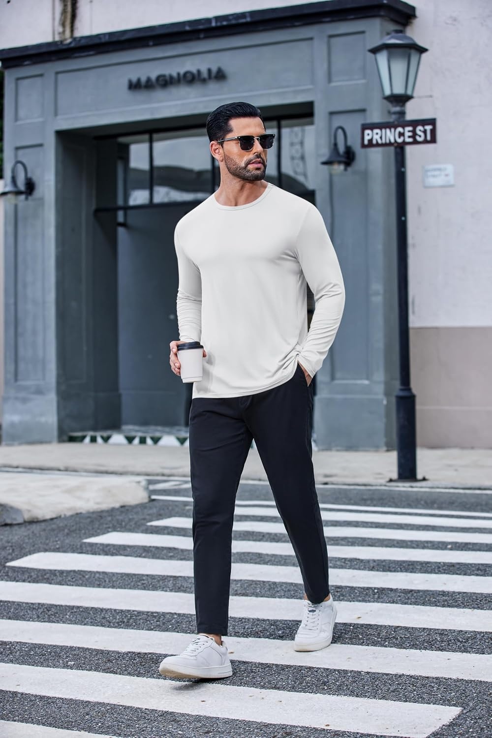 image:imageCOOFANDY Mens TShirt Long Sleeve Crew Neck Casual Soft Basic Tee ShirtsAwhite