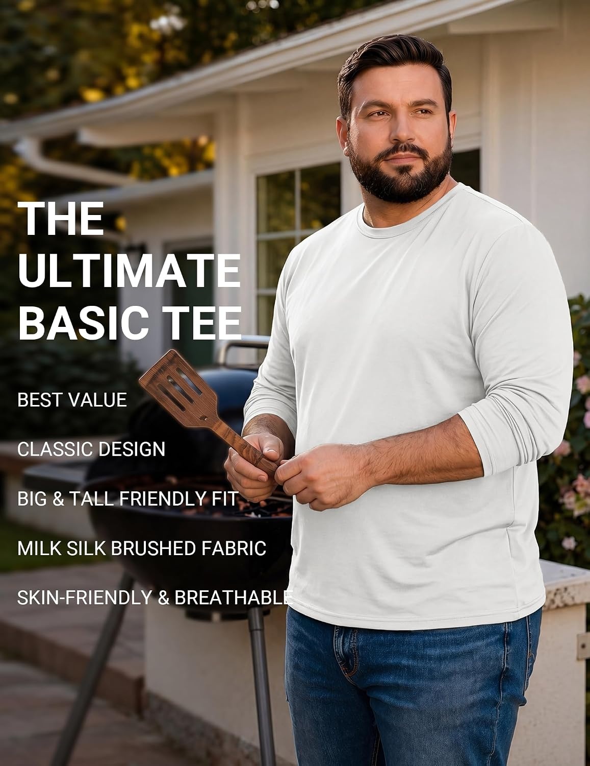 image:imageCOOFANDY Mens TShirt Long Sleeve Crew Neck Casual Soft Basic Tee ShirtsAwhite