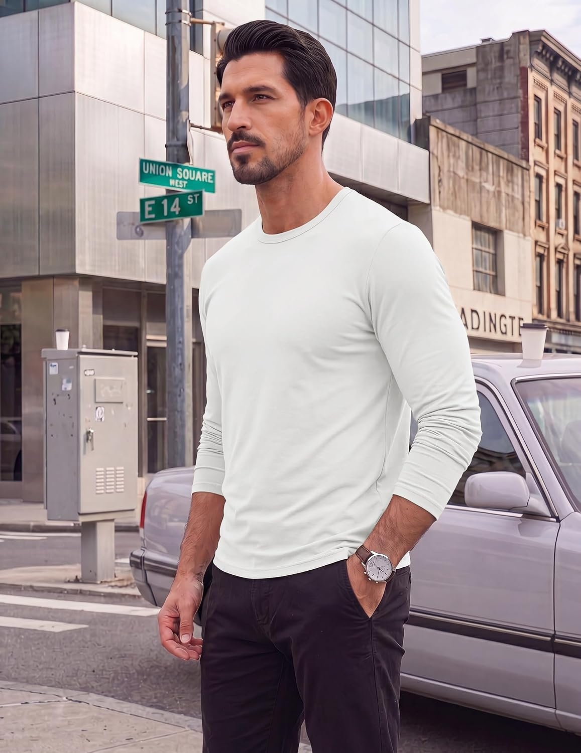 image:imageCOOFANDY Mens TShirt Long Sleeve Crew Neck Casual Soft Basic Tee ShirtsAwhite