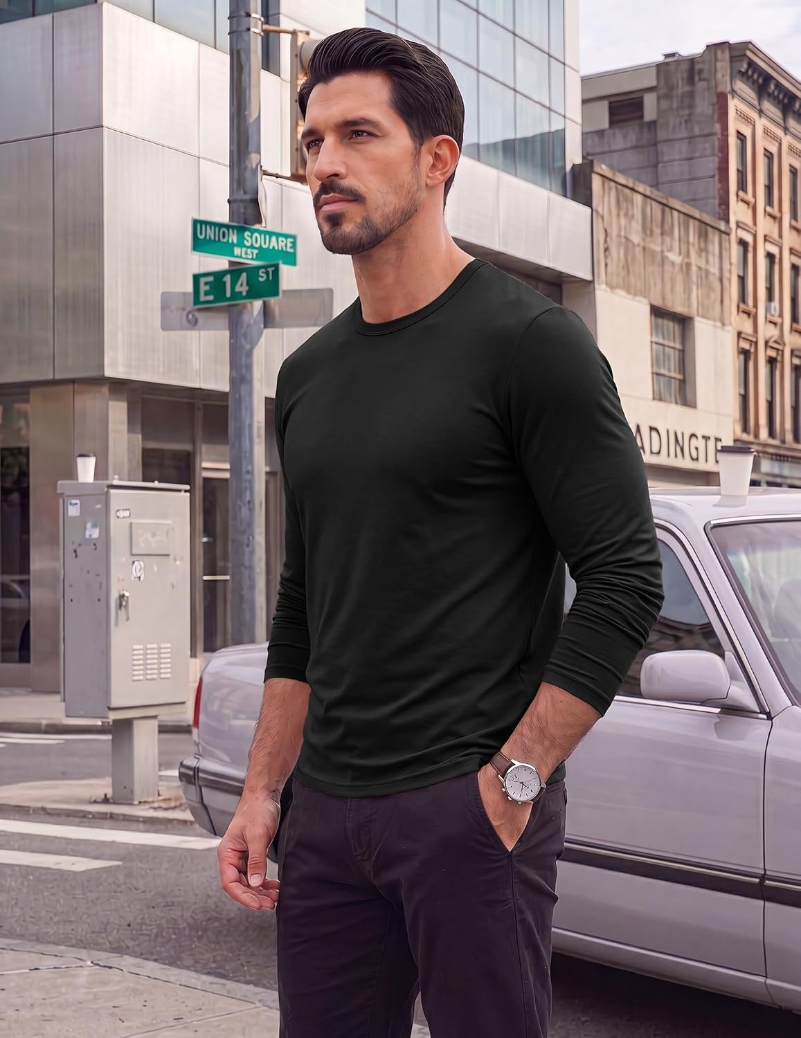 image:imageCOOFANDY Mens TShirt Long Sleeve Crew Neck Casual Soft Basic Tee ShirtsBblackBlackBlack