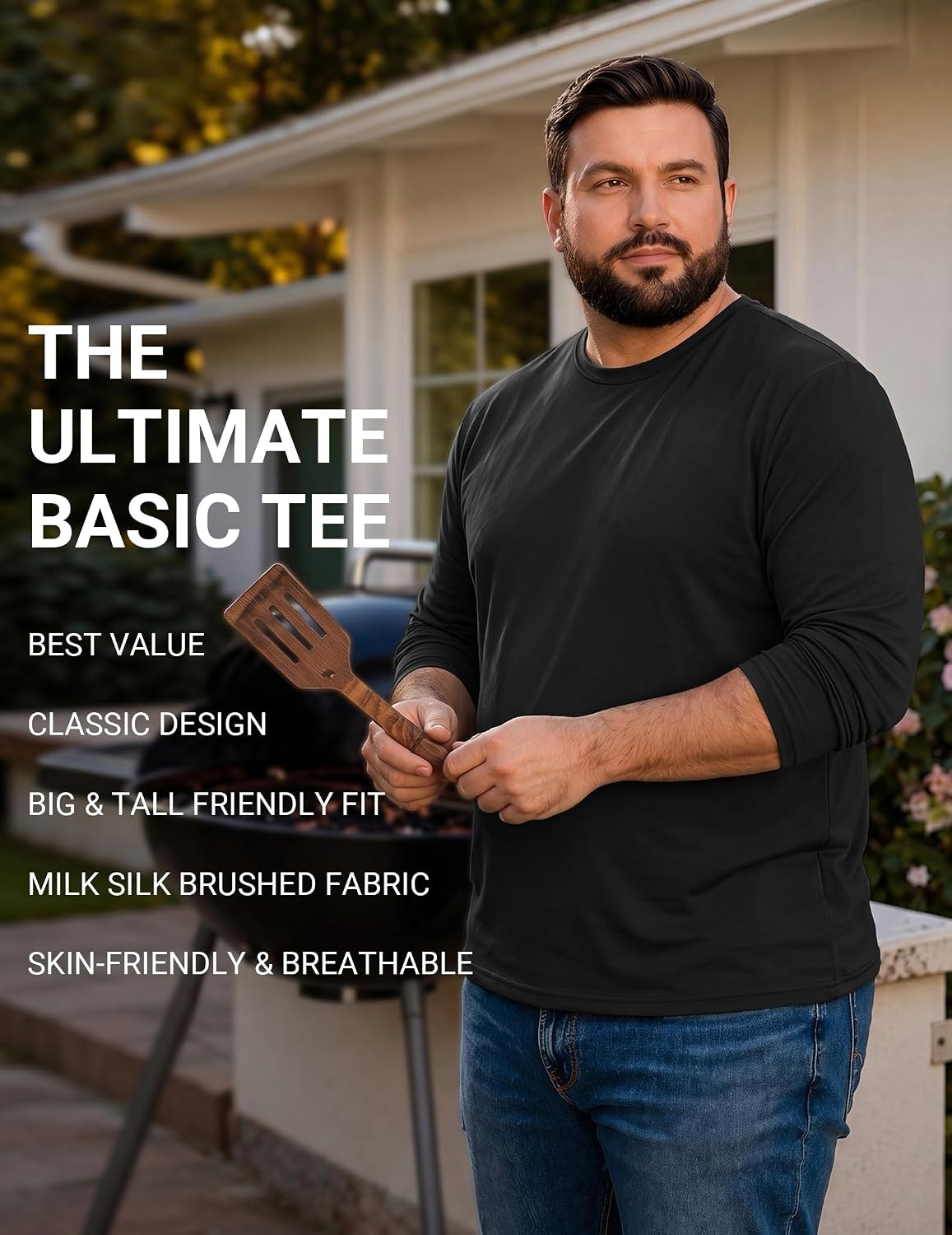 image:imageCOOFANDY Mens TShirt Long Sleeve Crew Neck Casual Soft Basic Tee ShirtsBblackBlackBlack