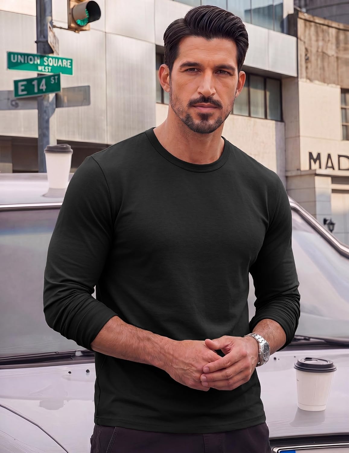image:imageCOOFANDY Mens TShirt Long Sleeve Crew Neck Casual Soft Basic Tee ShirtsBblackBlackBlack