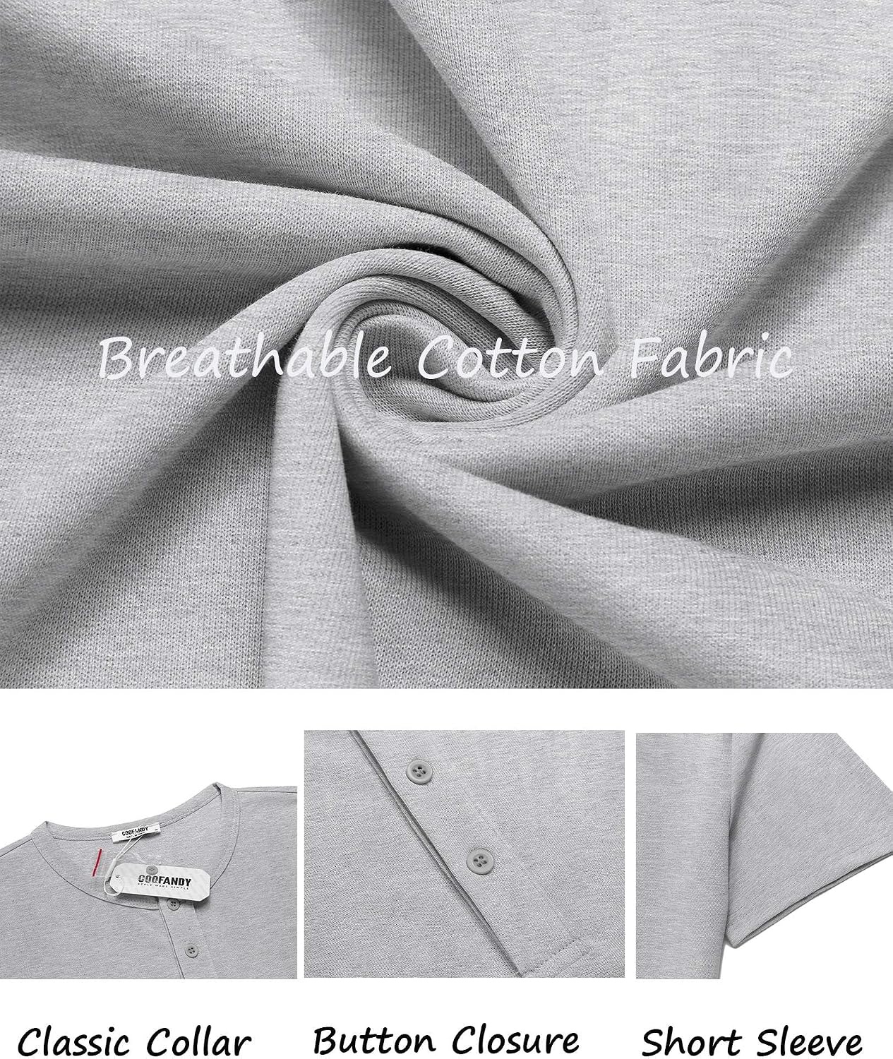 image:imageCOOFANDY Mens TShirts Henley Short Sleeve Cotton Shirts Button Tee TopsGrey