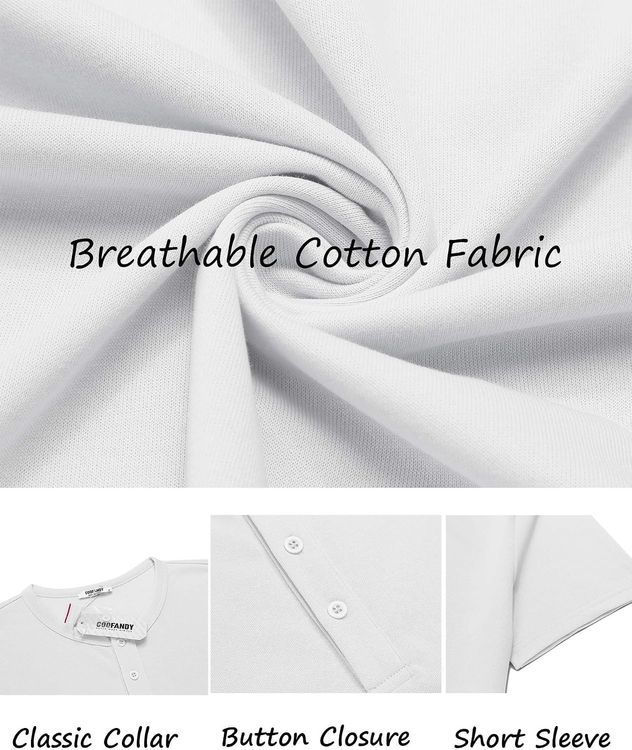 image:imageCOOFANDY Mens TShirts Henley Short Sleeve Cotton Shirts Button Tee TopsWhite