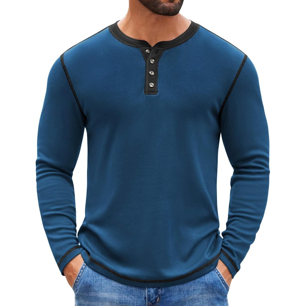 image:imageCOOFANDY Mens Henley Shirts Long Sleeve Button TShirt Fashion Casual Pullover Shirts Soft Stretch Tees TopsNavy