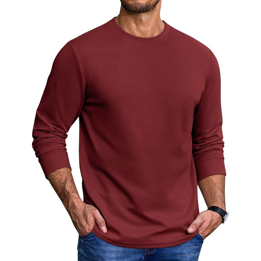 image:imageCOOFANDY Mens Long Sleeve Crew Neck T Shirts Cotton Pullover SweatshirtWine Red