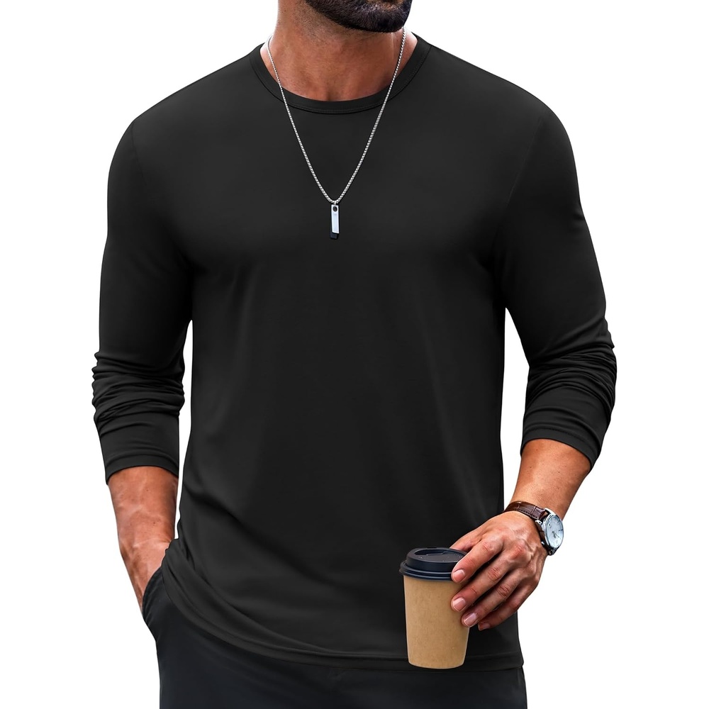 image:imageCOOFANDY Mens TShirt Long Sleeve Crew Neck Casual Soft Basic Tee ShirtsAblack