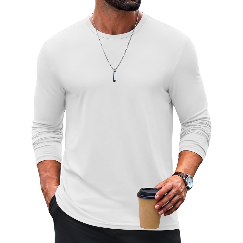 image:imageCOOFANDY Mens TShirt Long Sleeve Crew Neck Casual Soft Basic Tee ShirtsAwhite