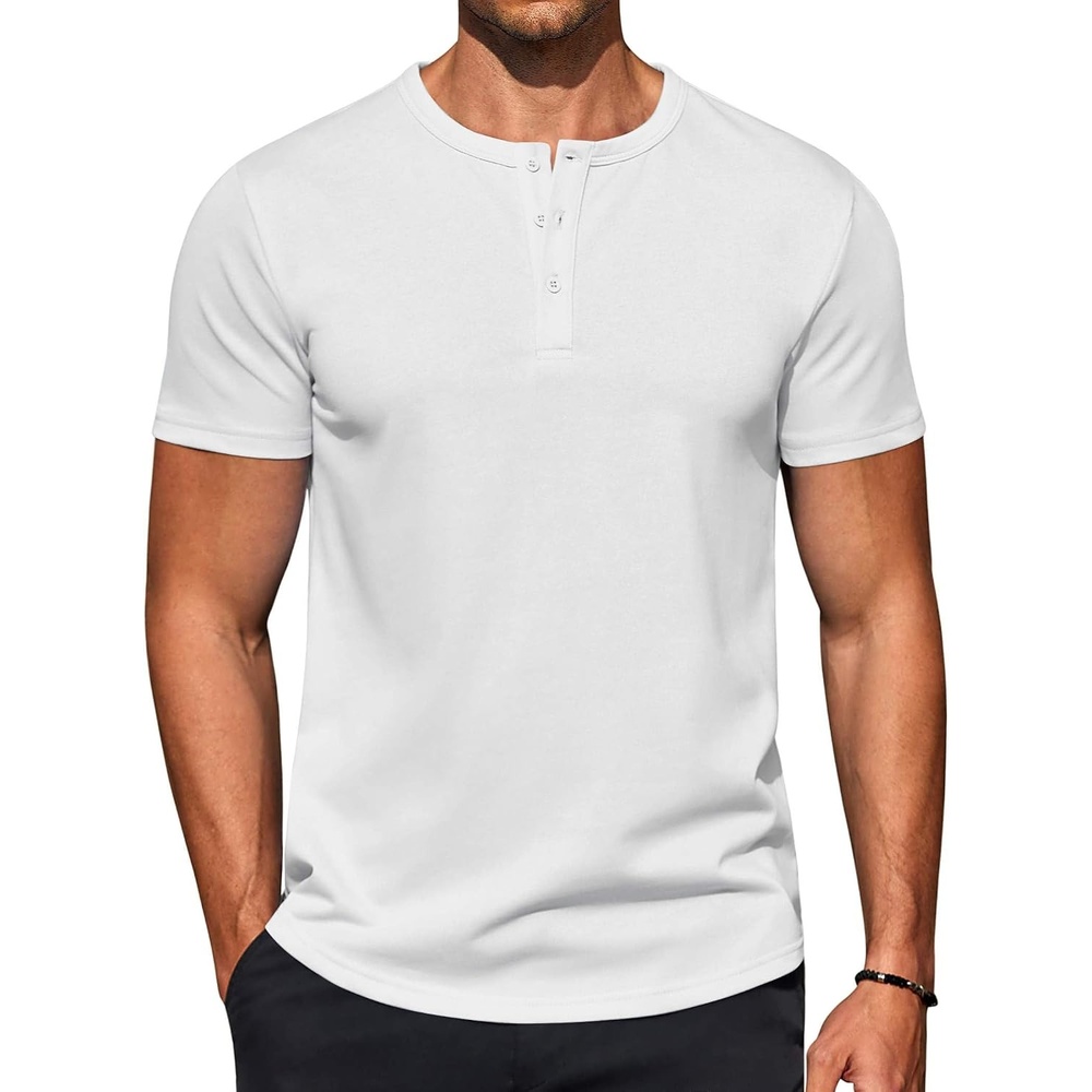 image:imageCOOFANDY Mens TShirts Henley Short Sleeve Cotton Shirts Button Tee TopsWhite